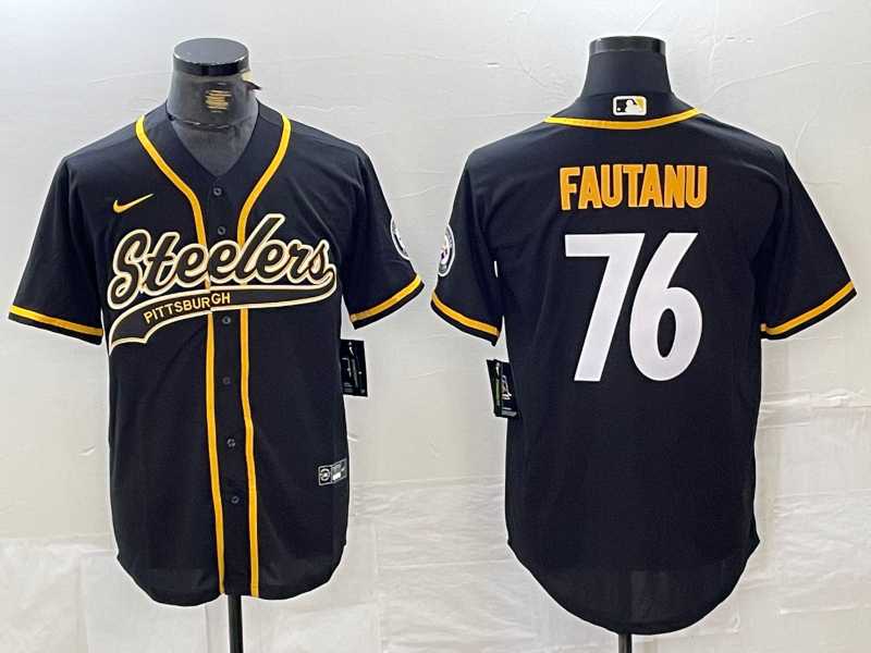 Mens Pittsburgh Steelers #76 Troy Fautanu Black With Patch Cool Base Stitched Baseball Jersey